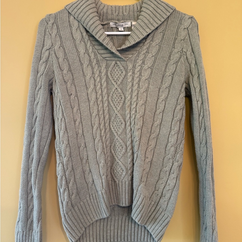 MIA Light Gray Cable Knit Cowl Neck Sweater